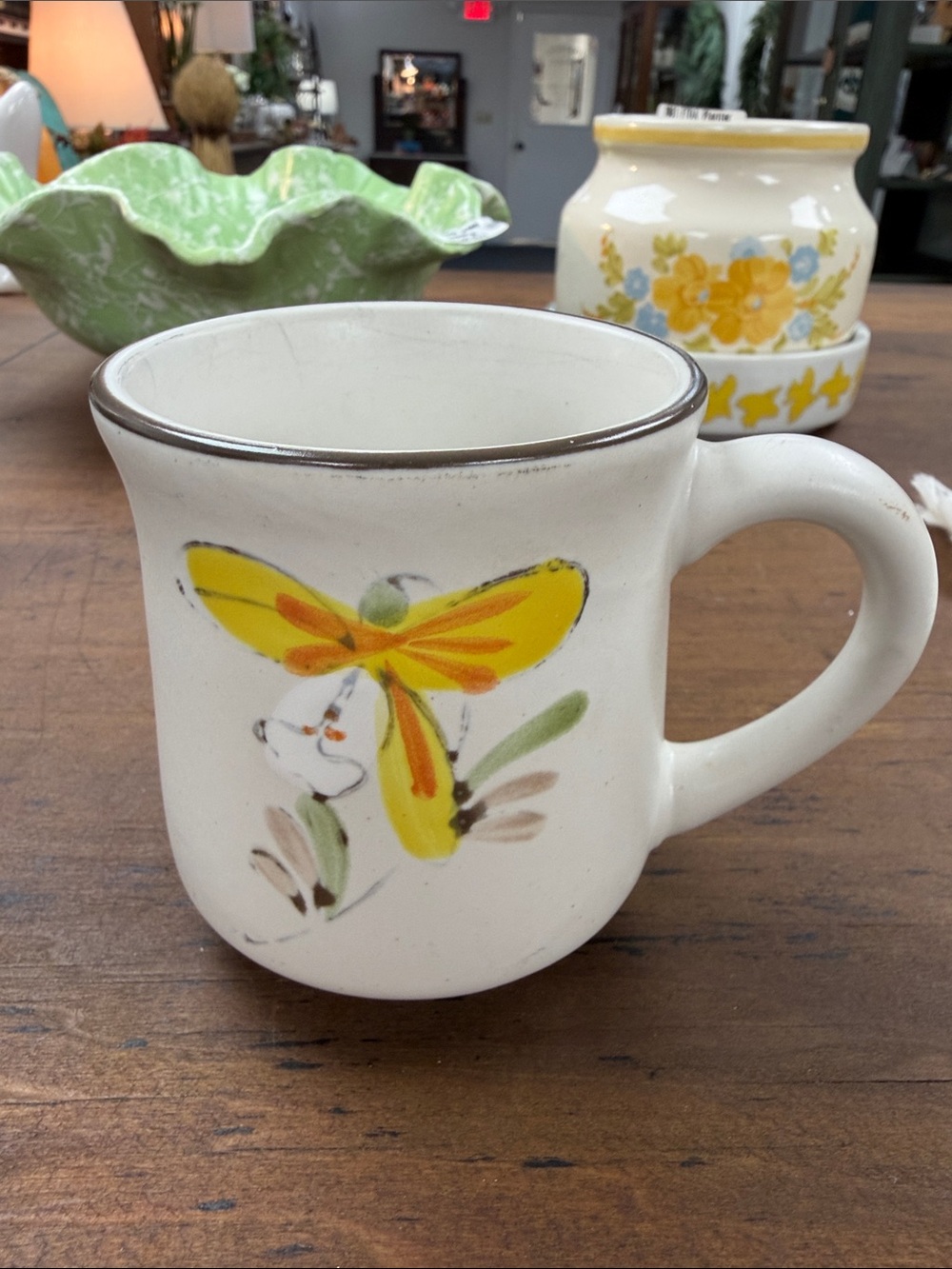 Yellow Butterfly Ceramic Coffee Mug - Decorative Floral Design